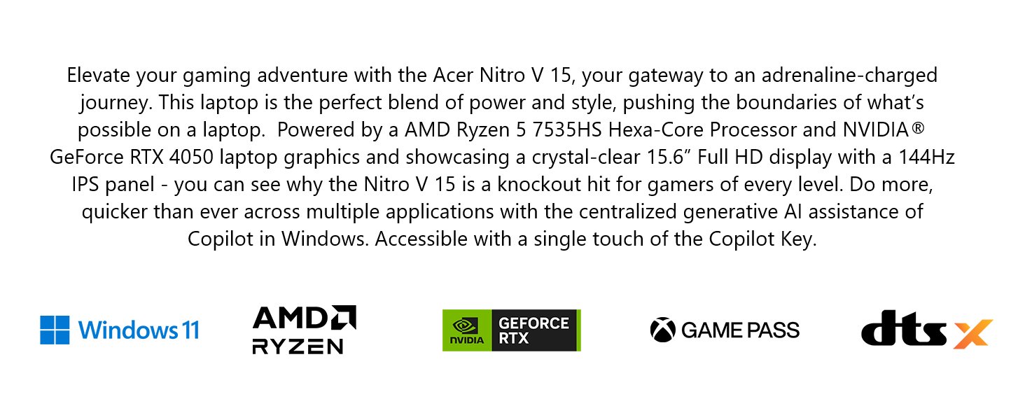 acer nitro V Intel; RTX laptop; 15.6” gaming laptop; Intel gaming laptops; DDR5; RTX 40; Creator