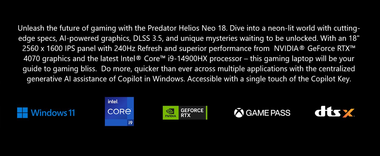 Predator Helios Neo 18; Predator laptop; 14th Gen gaming laptop; RTX 40 Series; Advanced Optimus