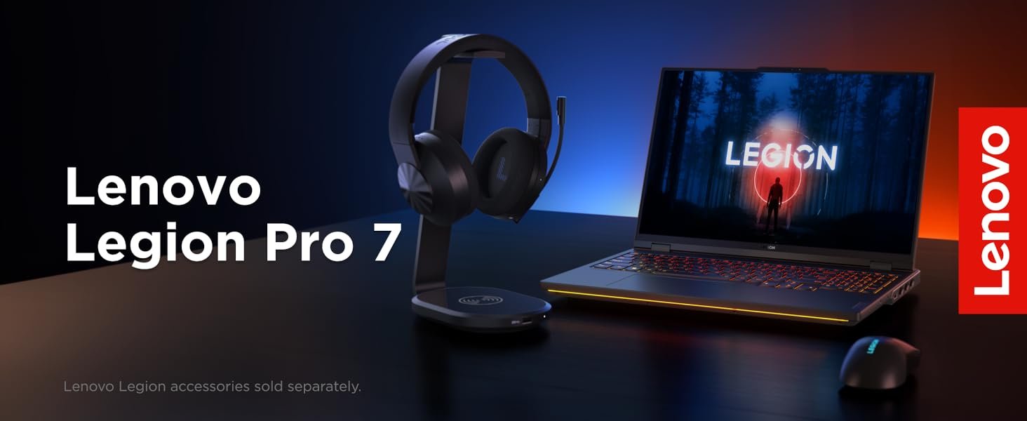 Legion Pro 7 with headphones and mouse (sold separately)