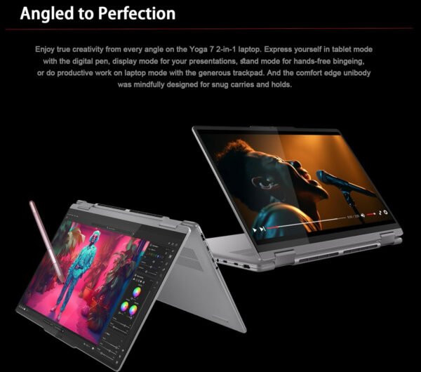 Lenovo Yoga 7 - Laptop 2 en 1 para creador, fotógrafo, diseñador (pantalla táctil FHD+ de 14 pulgadas, AMD Ryzen 7 8840HS, 16 GB LPDDR5x RAM, 1TB SSD, Stylus), PC AI, retroiluminada, FP, cámara web - Imagen 7