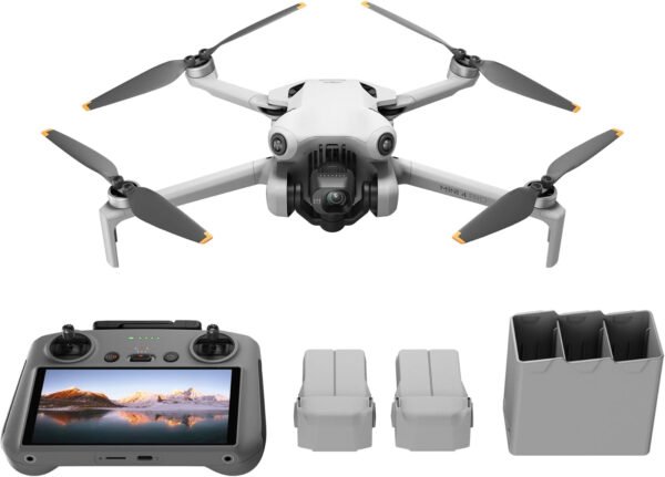 DJI Mini 4 Pro Fly More Combo Plus con DJI RC 2, mini dron con video 4K HDR, 3 baterías de vuelo inteligentes Plus para hasta 135 minutos de tiempo de vuelo, regreso inteligente a casa, dron con