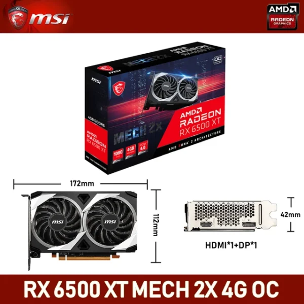 MSI-tarjeta gráfica Radeon RX 6500 XT MECH 2X 4G OC 18000MHz GDDR6 64-bit 6nm AMD RX6500XT 4GB, placa de vídeo - AliExpress 7 - Color : RX 6500 2X 4G - Enviado desde : CHINA